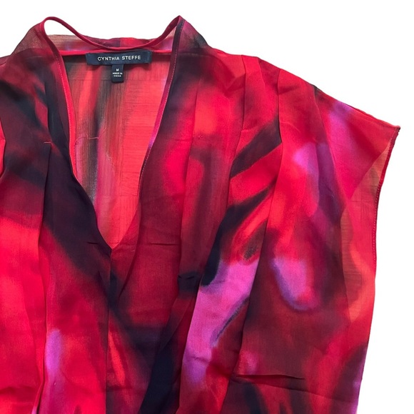 Cynthia Steffe sheer red/black/pink sleeveless top (Size M) - Picture 3 of 3